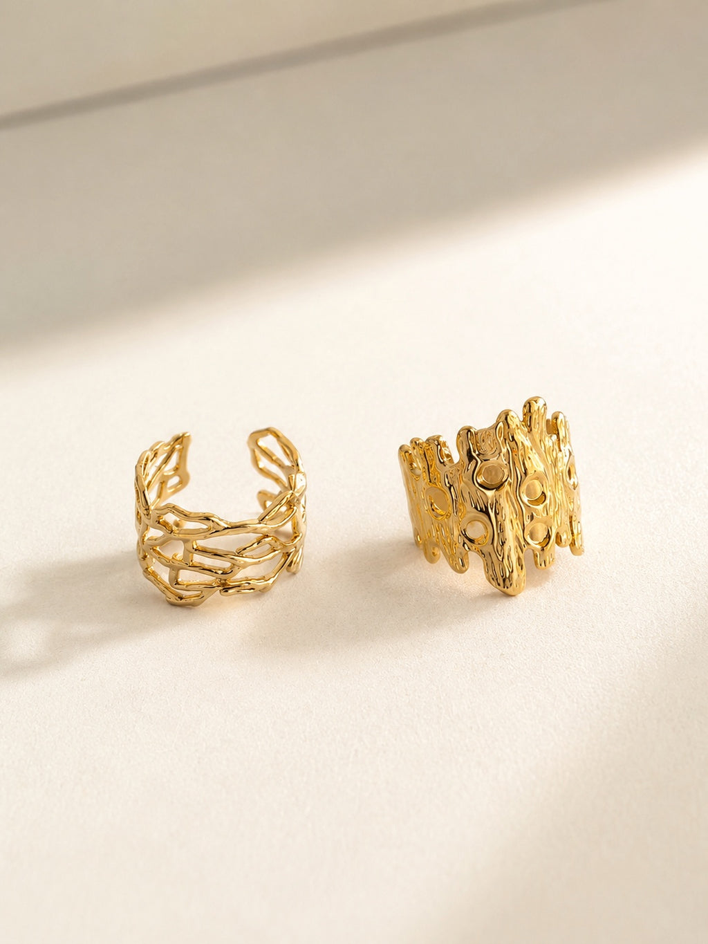 Organic molten statement ring featuring a polished 14K gold-plated finish.