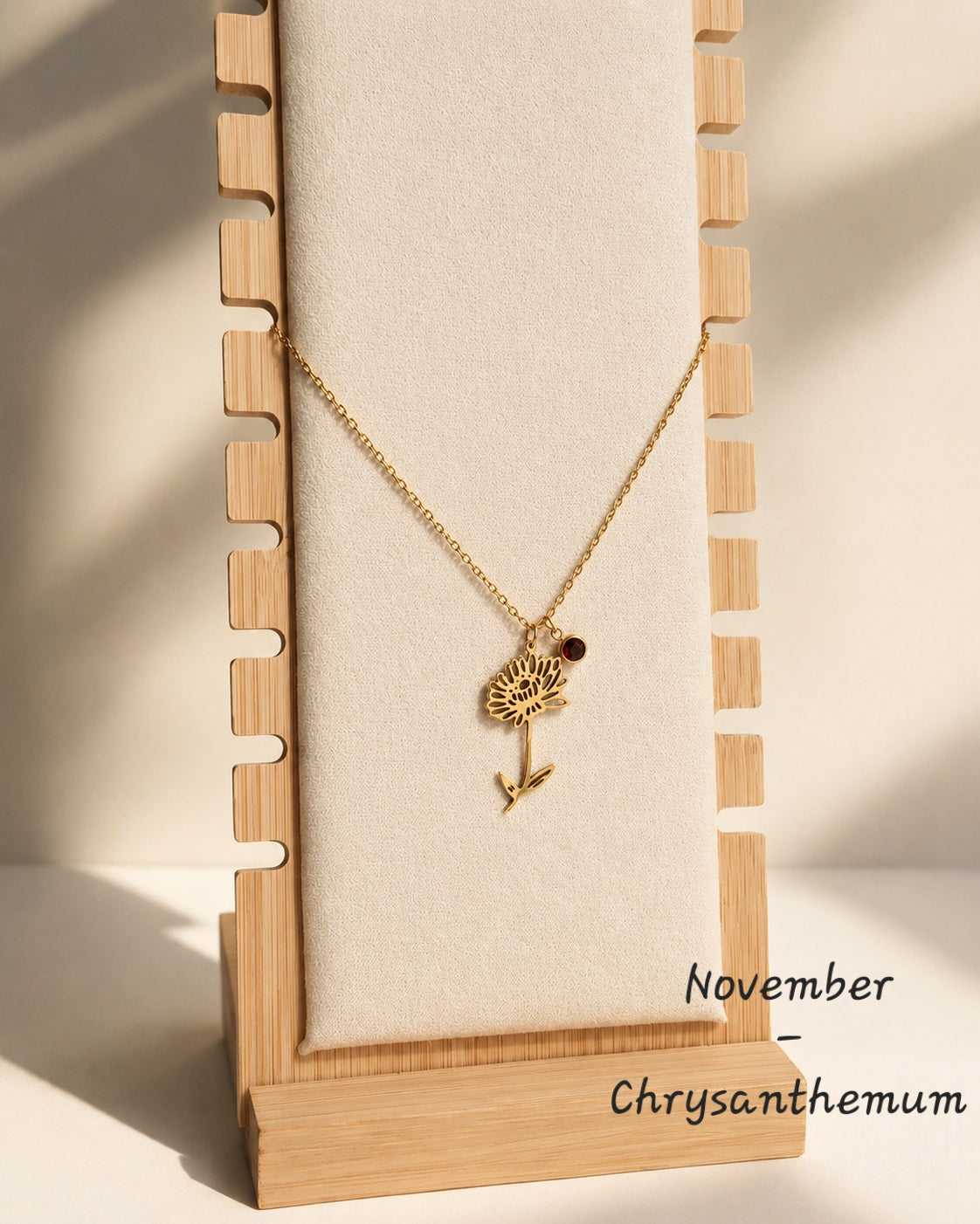 Personalized birth flower and birthstone necklace for everyday wear.