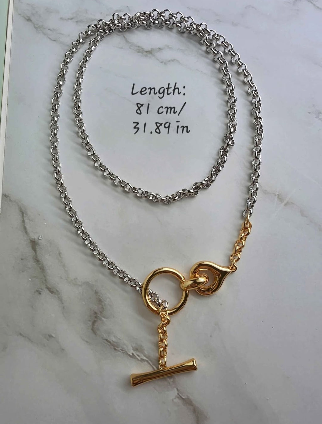 Contemporary toggle chain necklace with an 18K gold-plated two-tone design.