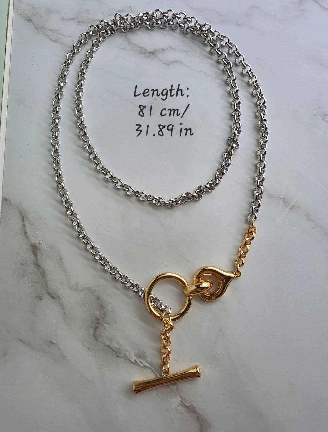 Contemporary toggle chain necklace with an 18K gold-plated two-tone design.