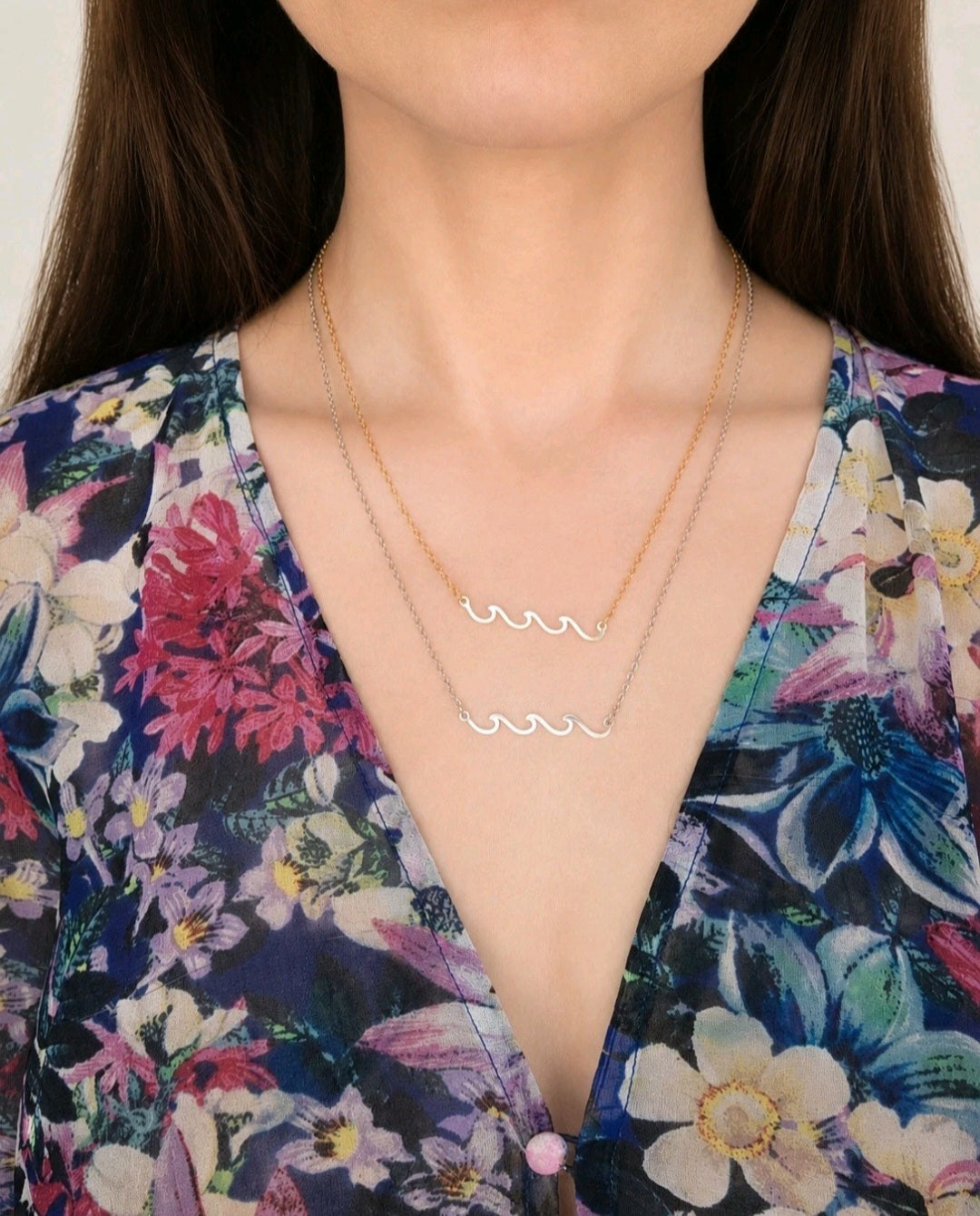 Wave necklace for women with an 18K gold-plated ocean-inspired pendant.