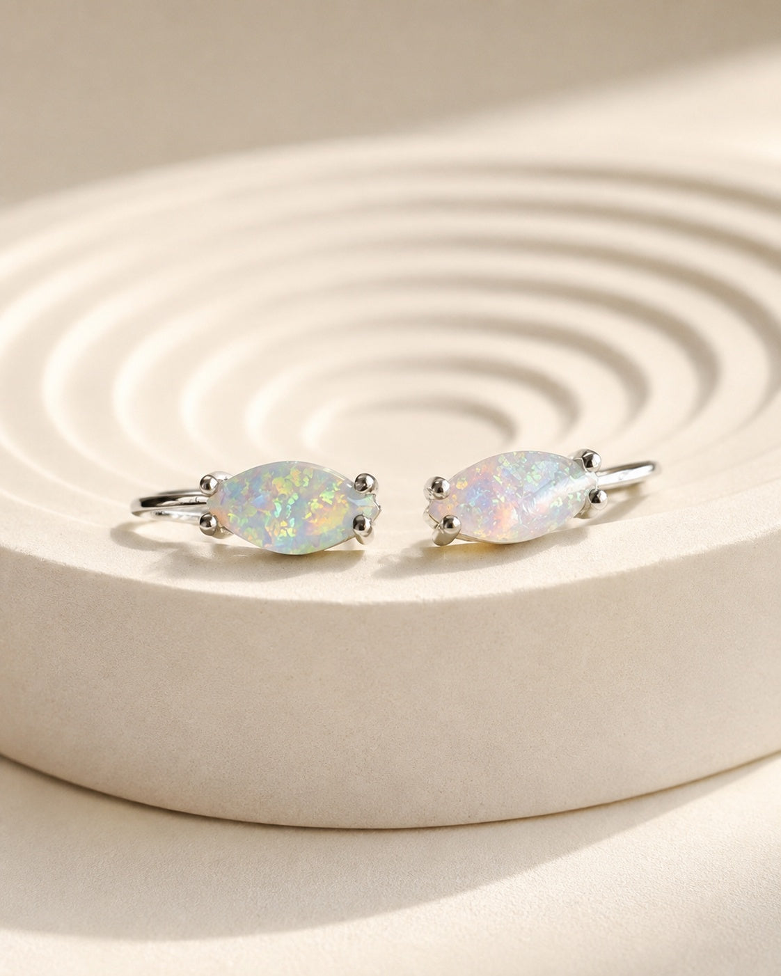 Marquise Opal Huggie Earrings 14K Gold Plated Silver Plated October Birthstone