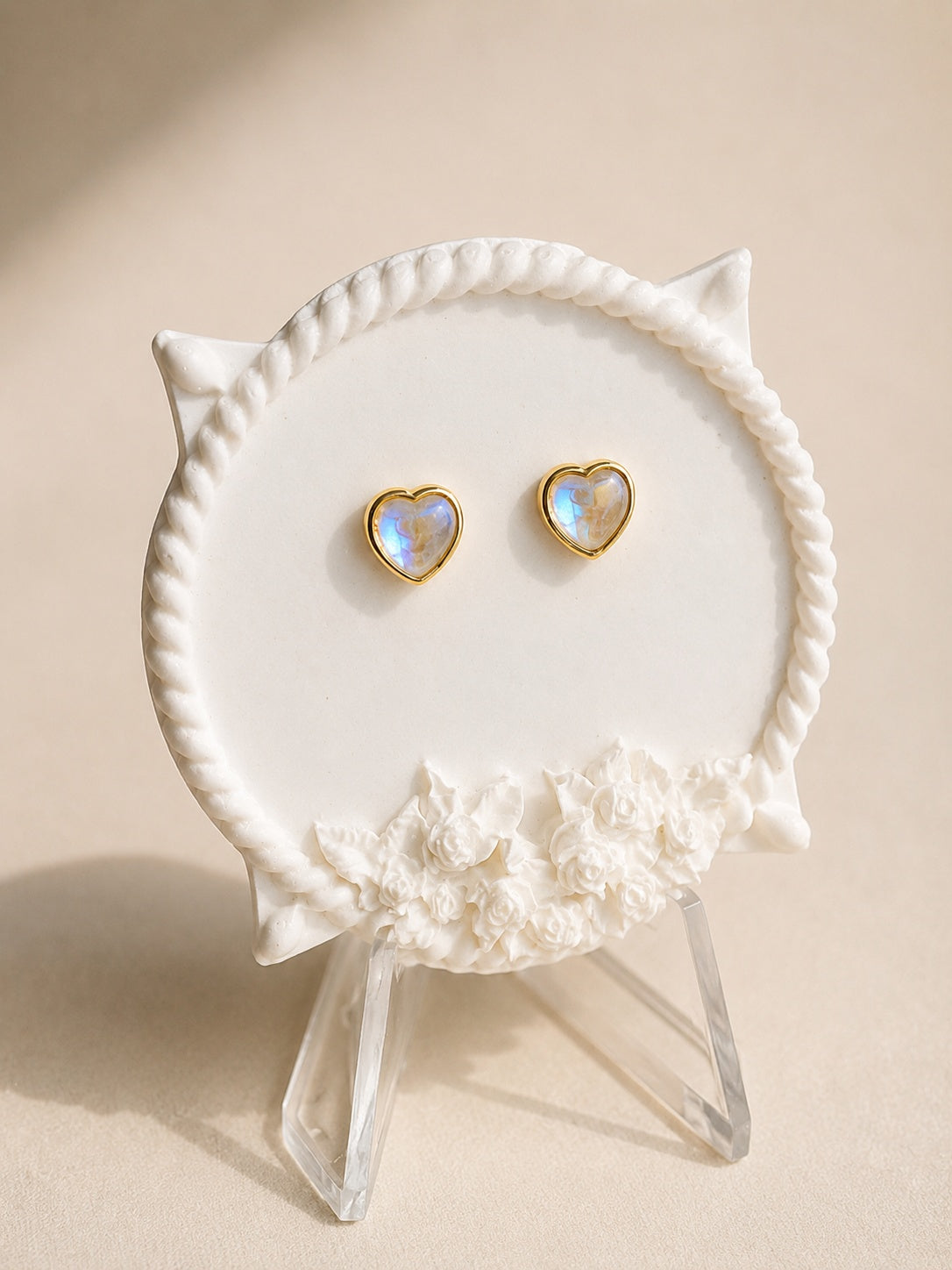 Heart Moonstone Earrings 14K Gold Plated Stud Earrings Cute Gift for Women Girls