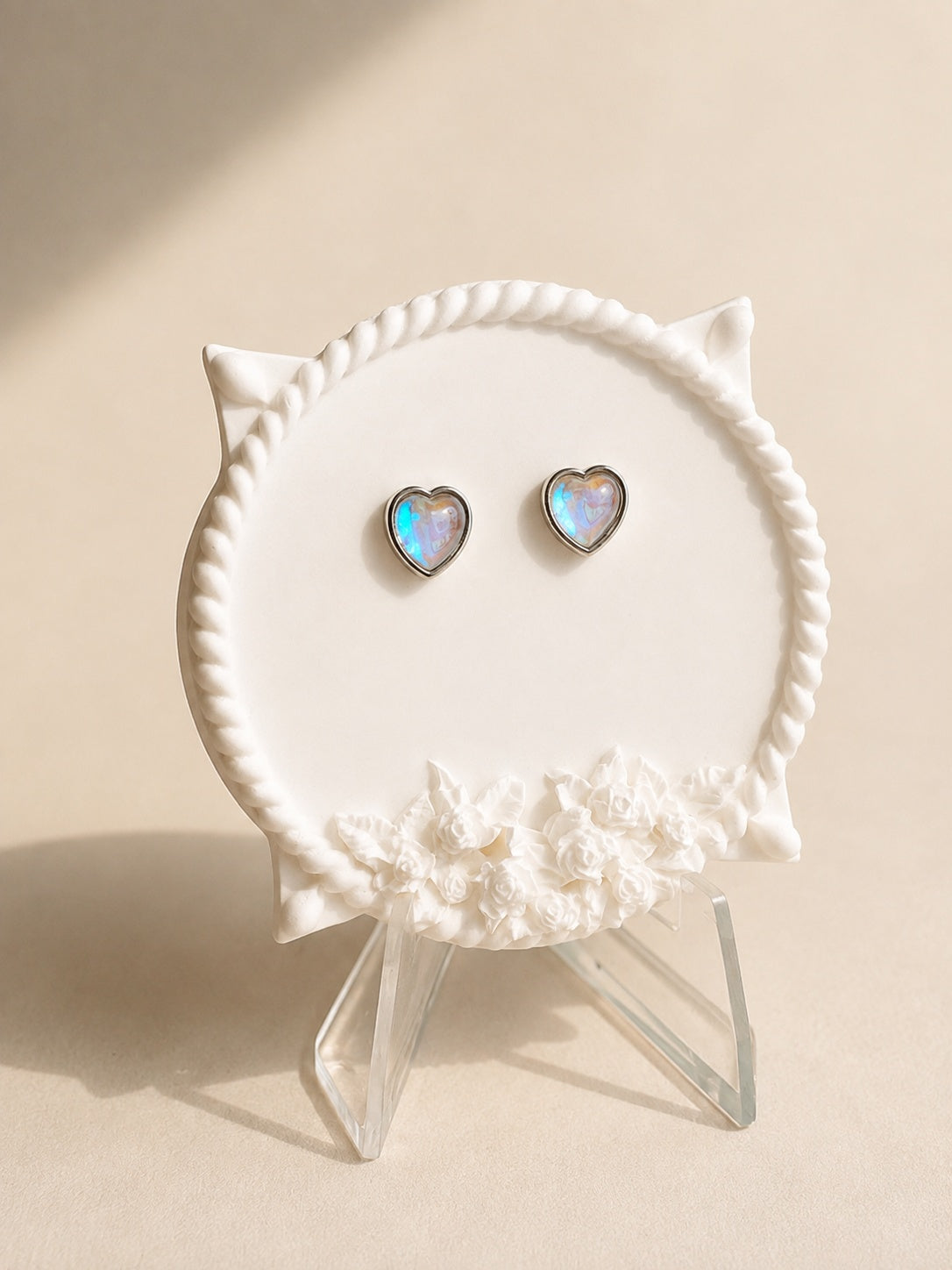 Heart Moonstone Earrings 14K Gold Plated Stud Earrings Cute Gift for Women Girls
