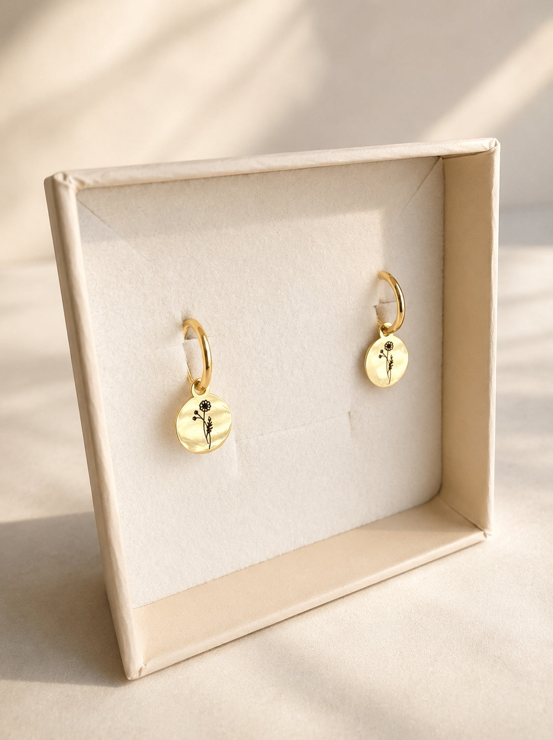 Dainty Birth Flower Earrings 18K Gold Plated Birth Month Huggie Hoops Birthday Gift for Her