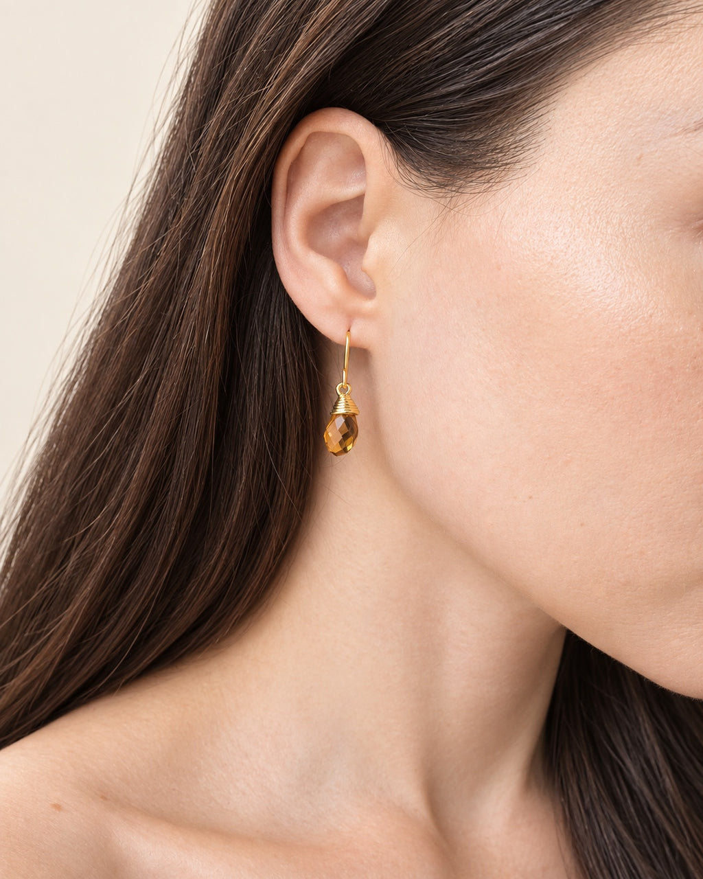 14K gold plated smoky quartz gemstone drop earrings