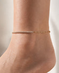 18K gold-plated anklet with a CZ tennis chain and paperclip link design.
