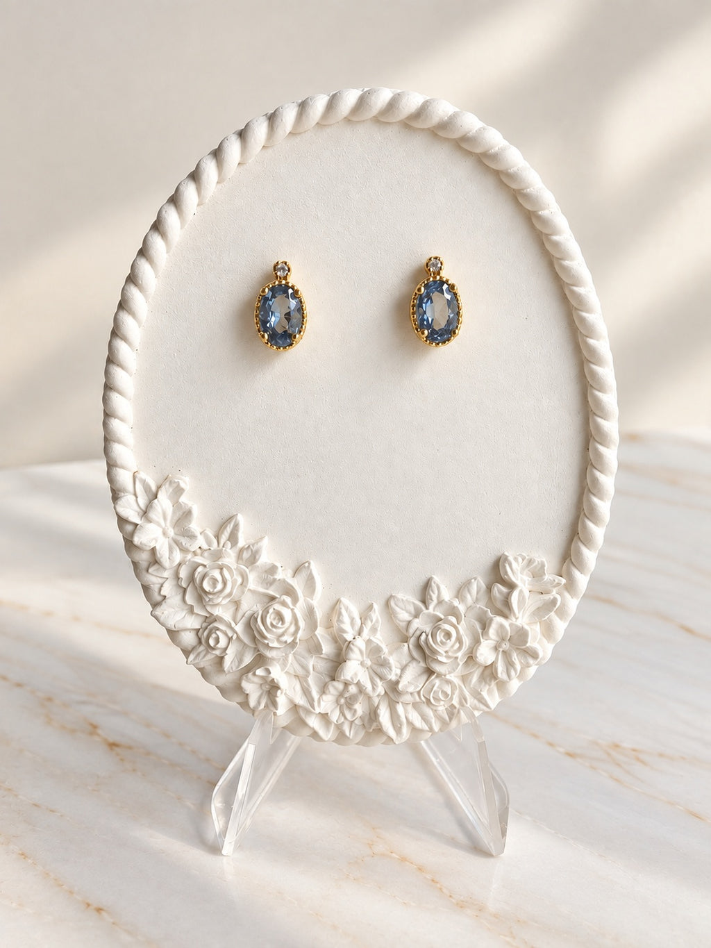 14K gold-plated aquamarine earrings made with 925 sterling silver
