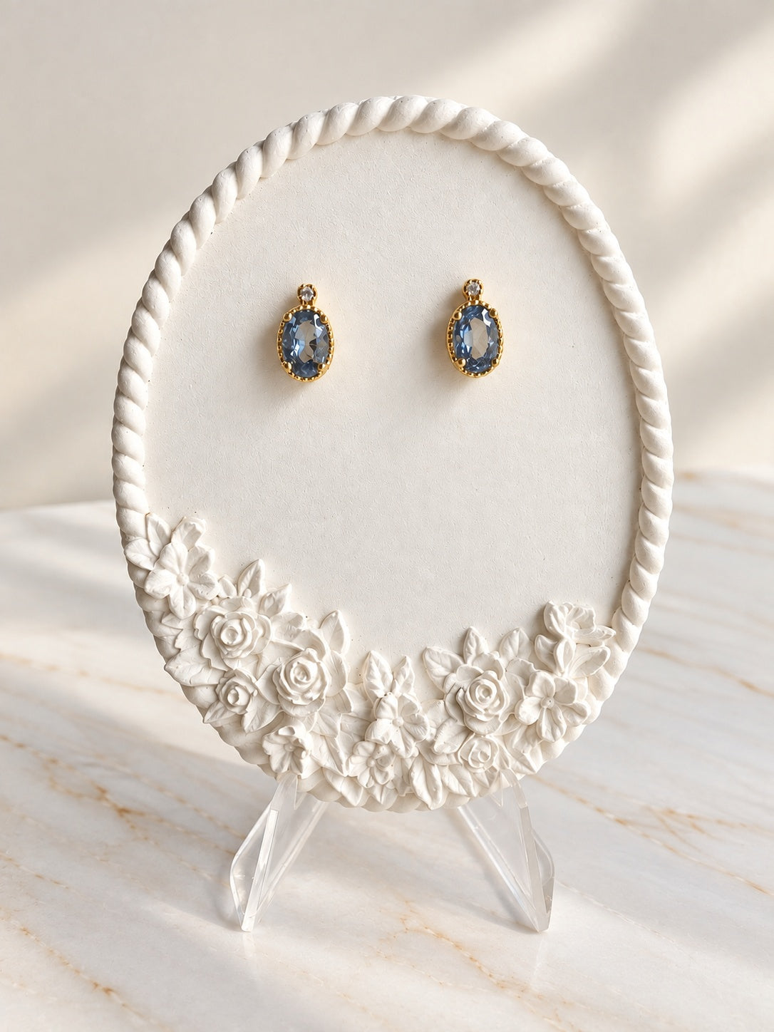 14K gold-plated aquamarine earrings made with 925 sterling silver