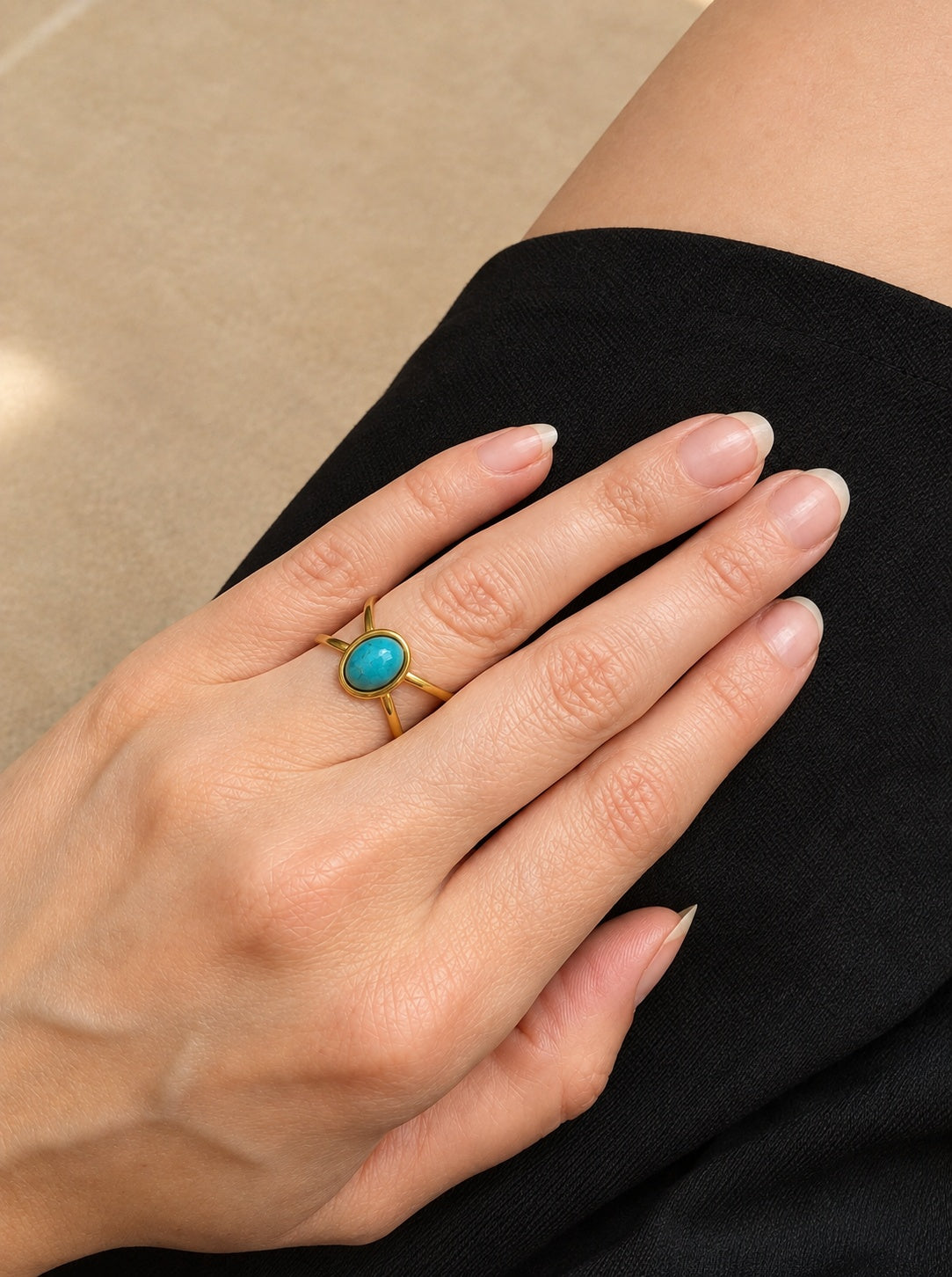 Chunky Gold Turquoise Ring Non Tarnish 14K Gold Plated Vintage Boho Western Jewelry