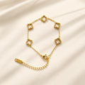 4 leaf clover bracelet with an 18K gold-plated non-tarnish finish.