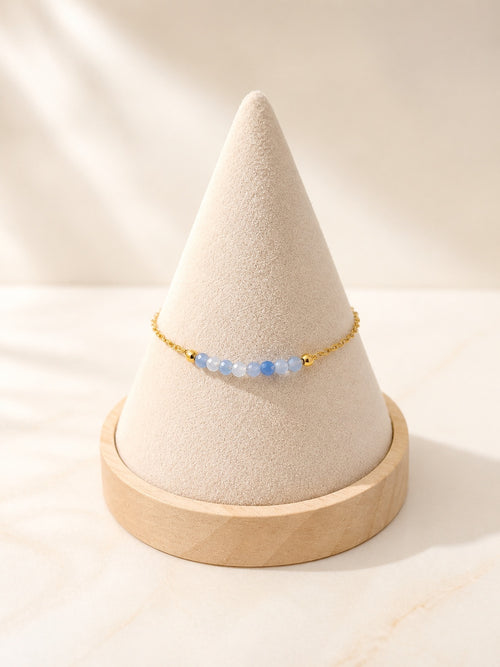 Natural aquamarine gemstone bracelet with 18K gold plating.