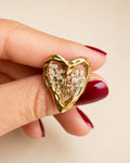 Pressed Flower Resin Ring Chunky Heart 18K Gold Plated Adjustable Gift