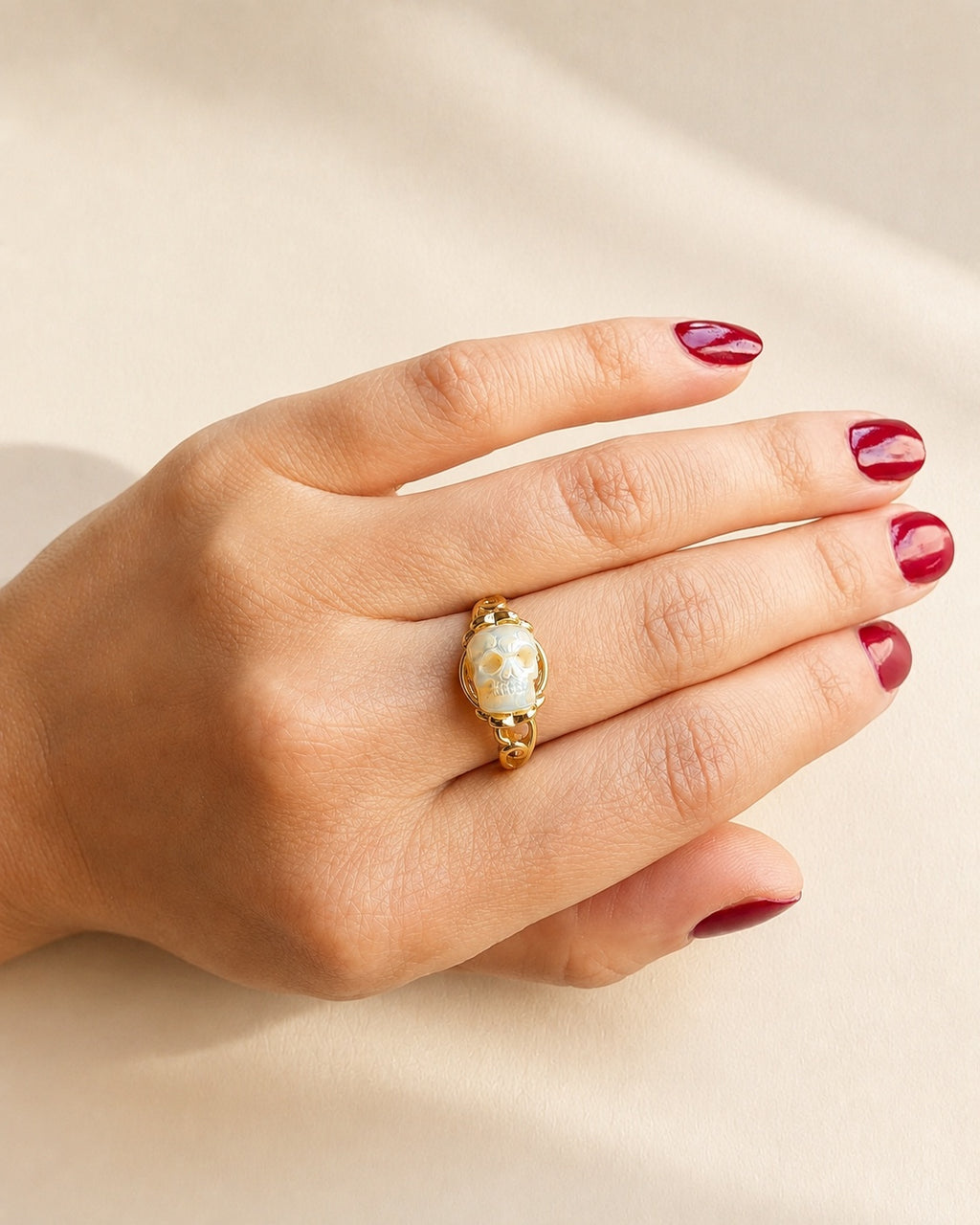 Pearl Skull Ring Jewelry 925 Silver Freshwater Adjustable Gothic Birthday Gift for Women