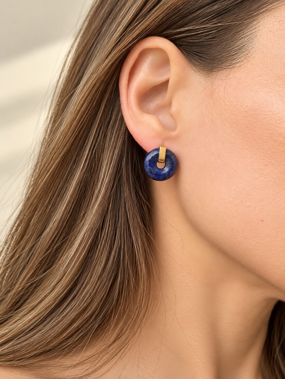 Black agate earrings with gold plated circular design