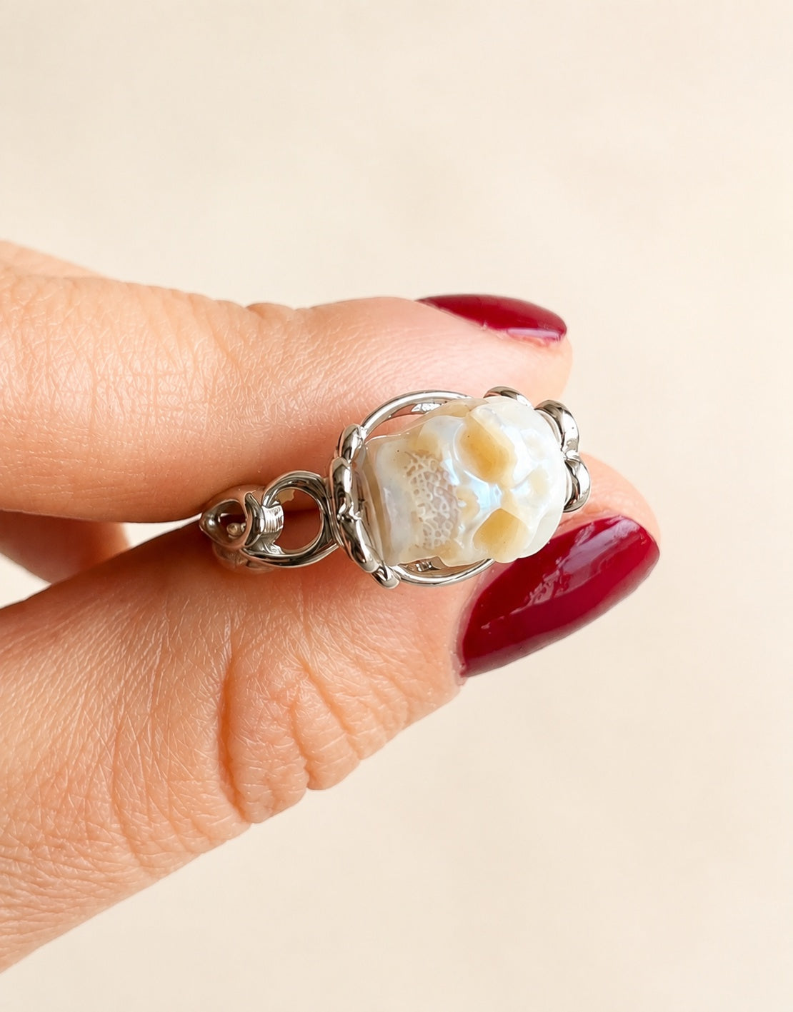 Pearl Skull Ring Jewelry 925 Silver Freshwater Adjustable Gothic Birthday Gift for Women