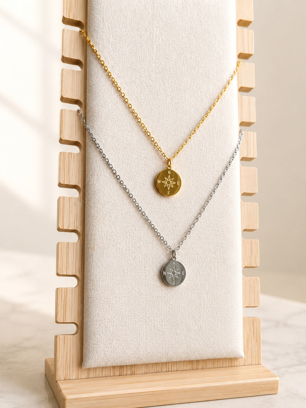 18K gold-plated compass necklace for women.
