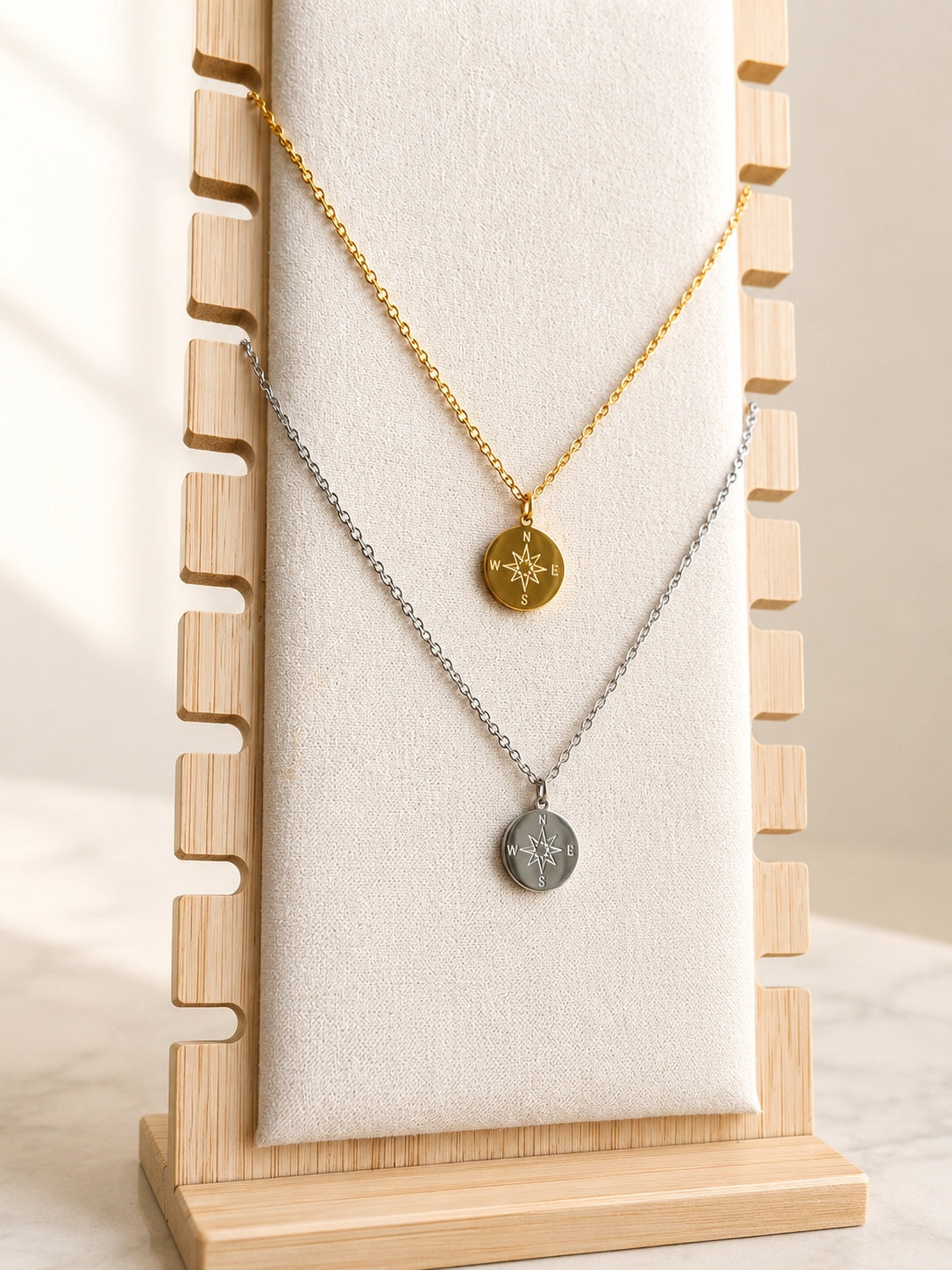 18K gold-plated compass necklace for women.