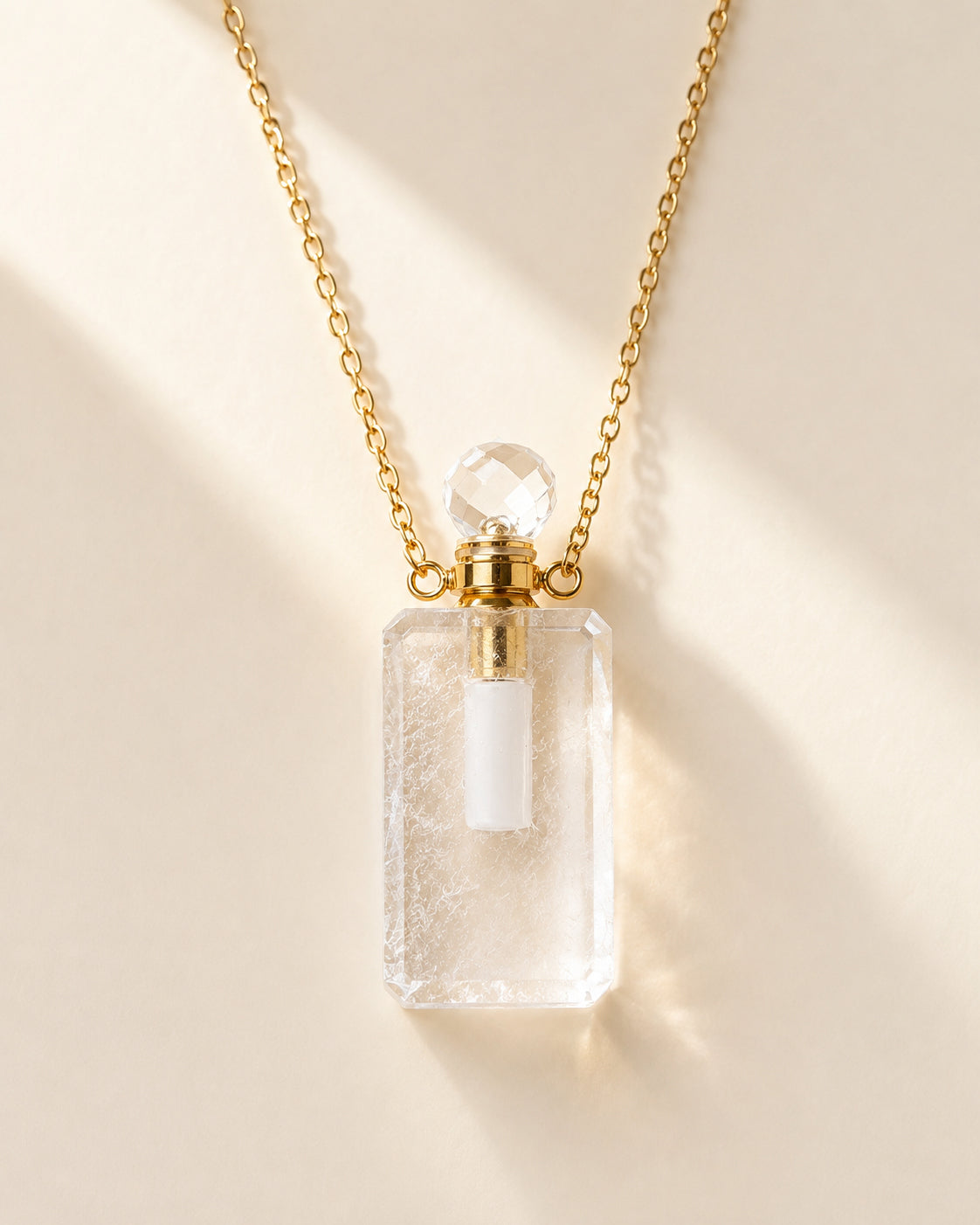 Vial Necklace 14K Gold Plated Crystal Perfume Bottle Gemstone Gift for Her