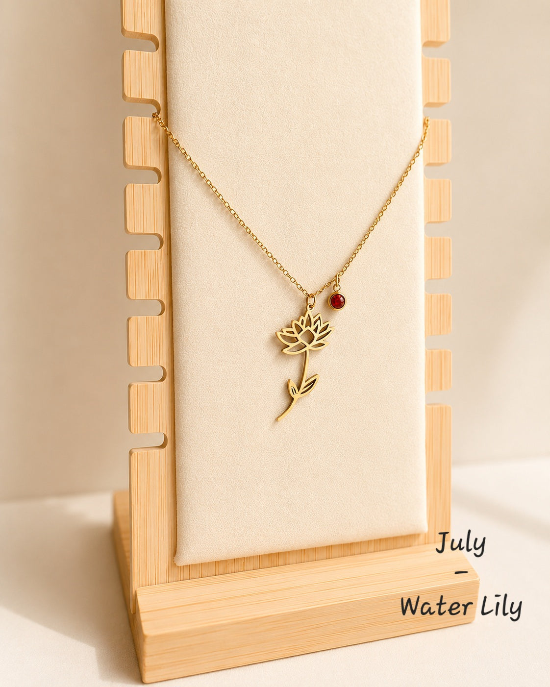 18K gold-plated birth flower and birthstone necklace for women.