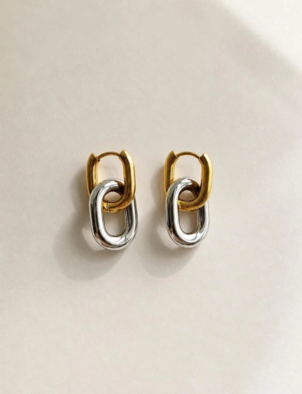 Non Tarnish Mixed Metal Earrings Two Tone 18K Gold Plated Huggie Hoops Gift for Her