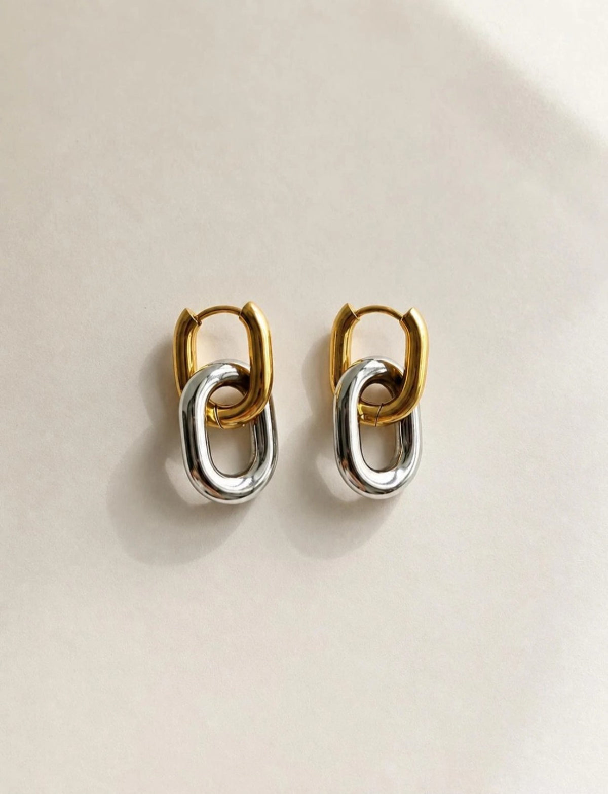 Non Tarnish Mixed Metal Earrings Two Tone 18K Gold Plated Huggie Hoops Gift for Her