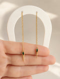 Emerald spike threader earrings crafted from 925 sterling silver with 18K gold plating.