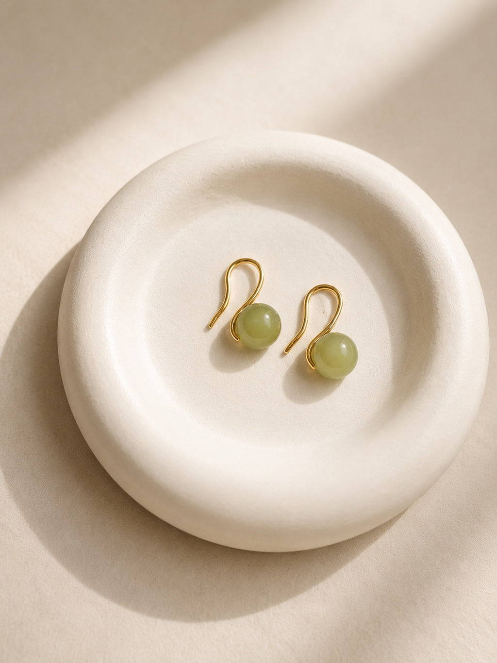 Jade Drop Earrings 14K Gold Plated Green Gemstone Minimalist Gift for Her
