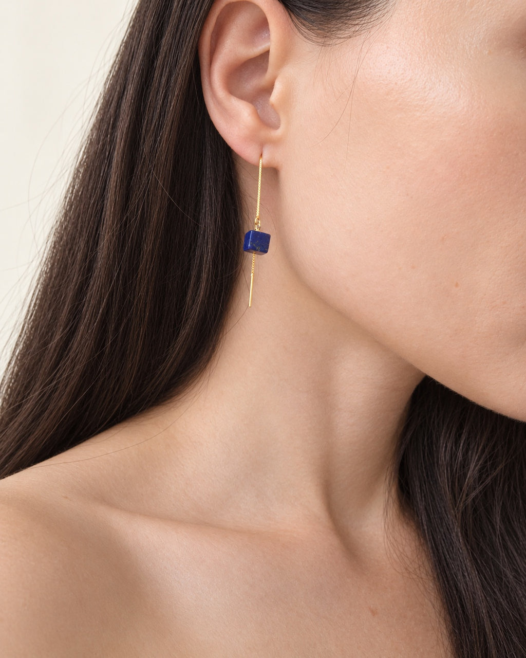 Lapis lazuli threader earrings in silver and gold finishes