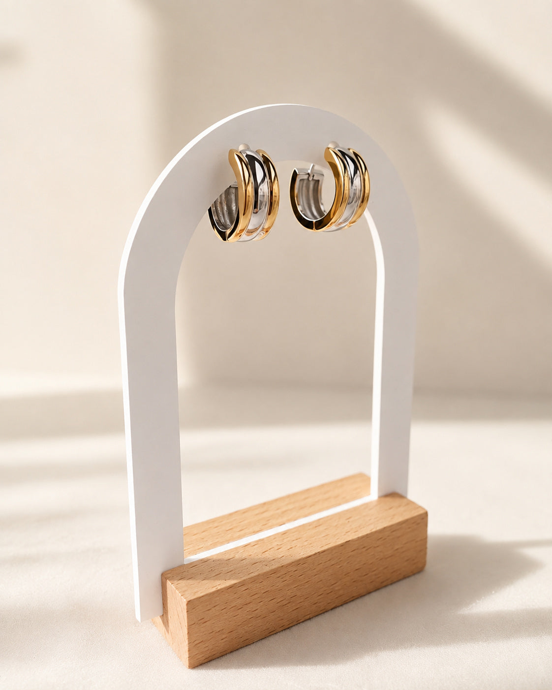 Non Tarnish Mixed Metal Earrings Two Tone 18K Gold Plated Huggie Hoops Gift for Her