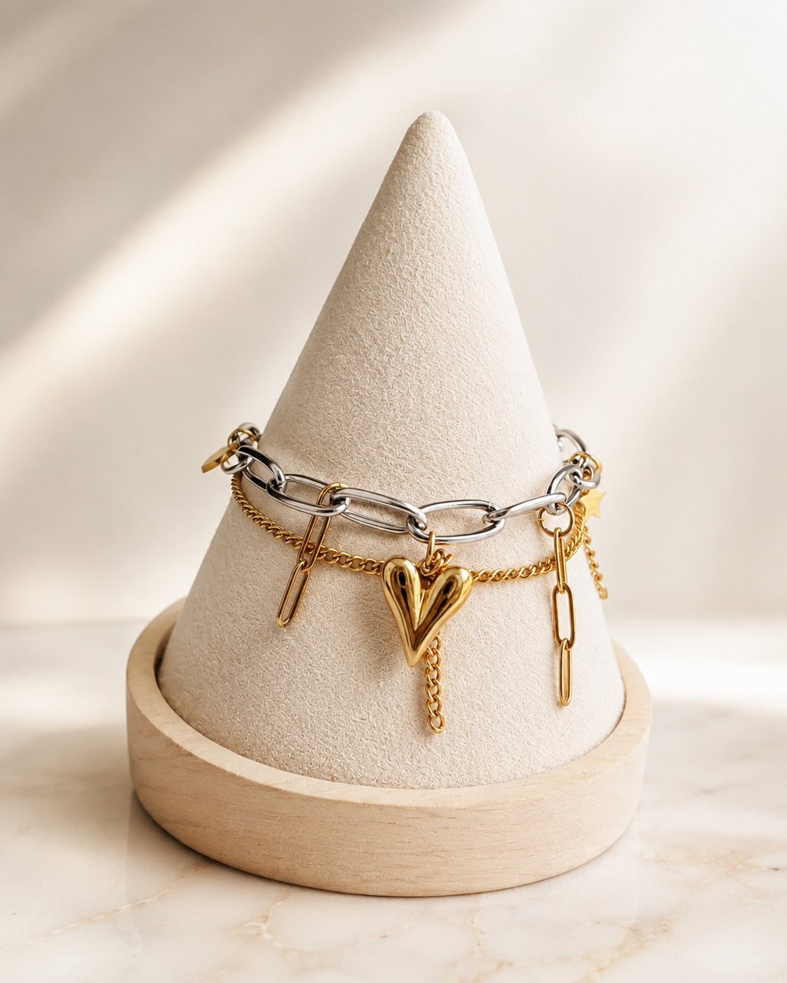Paperclip Mixed Metal Bracelet Chunky 18K Gold Plated Two Tone