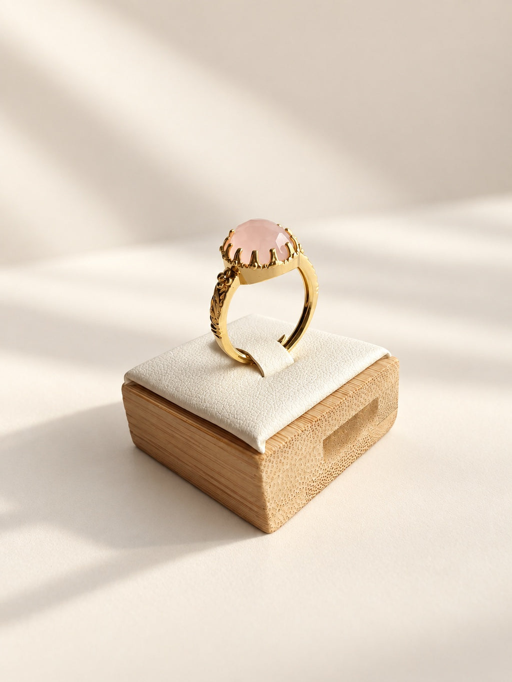 Rose quartz and peridot statement ring for women