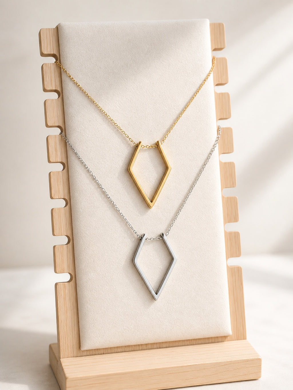 Ring holder necklace crafted from 18K gold-plated stainless steel for safely carrying your ring.