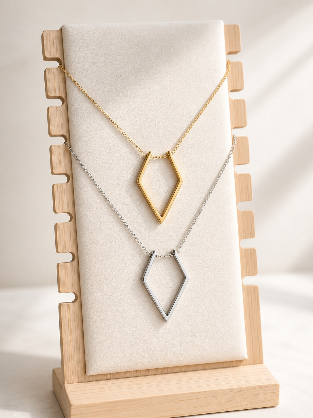 Ring holder necklace crafted from 18K gold-plated stainless steel for safely carrying your ring.