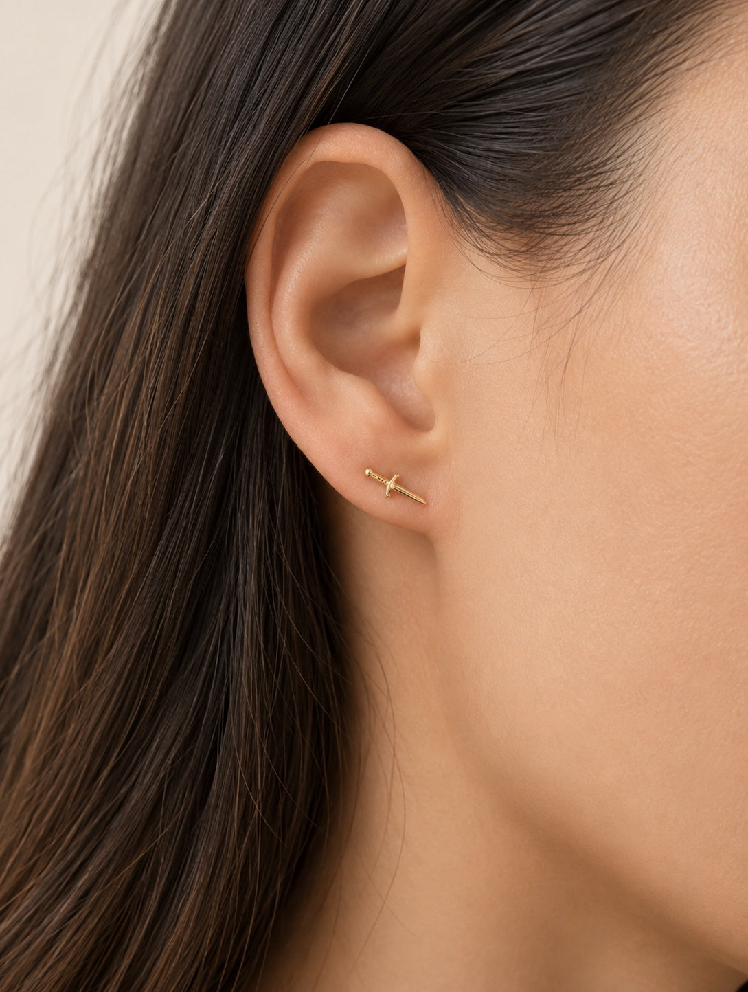 Dainty Sword Earrings 18K Gold Plated Sterling Silver Minimalist Studs Gift for Her