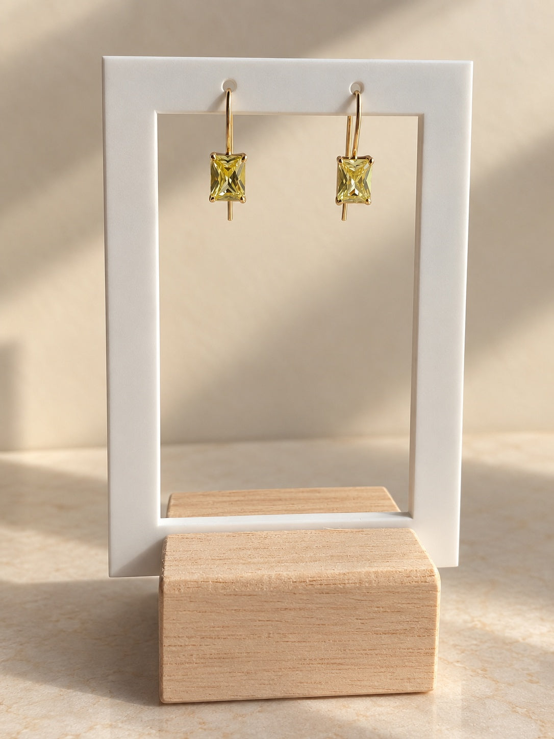 Minimalist green gemstone hook earrings