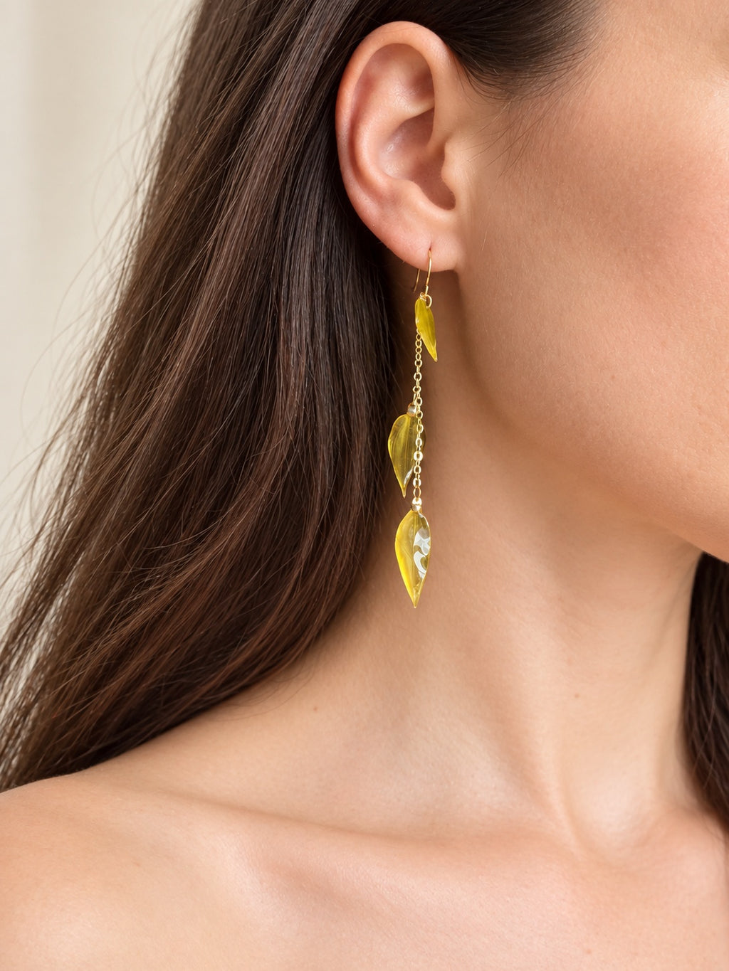 Gold plated botanical leaf dangle earrings