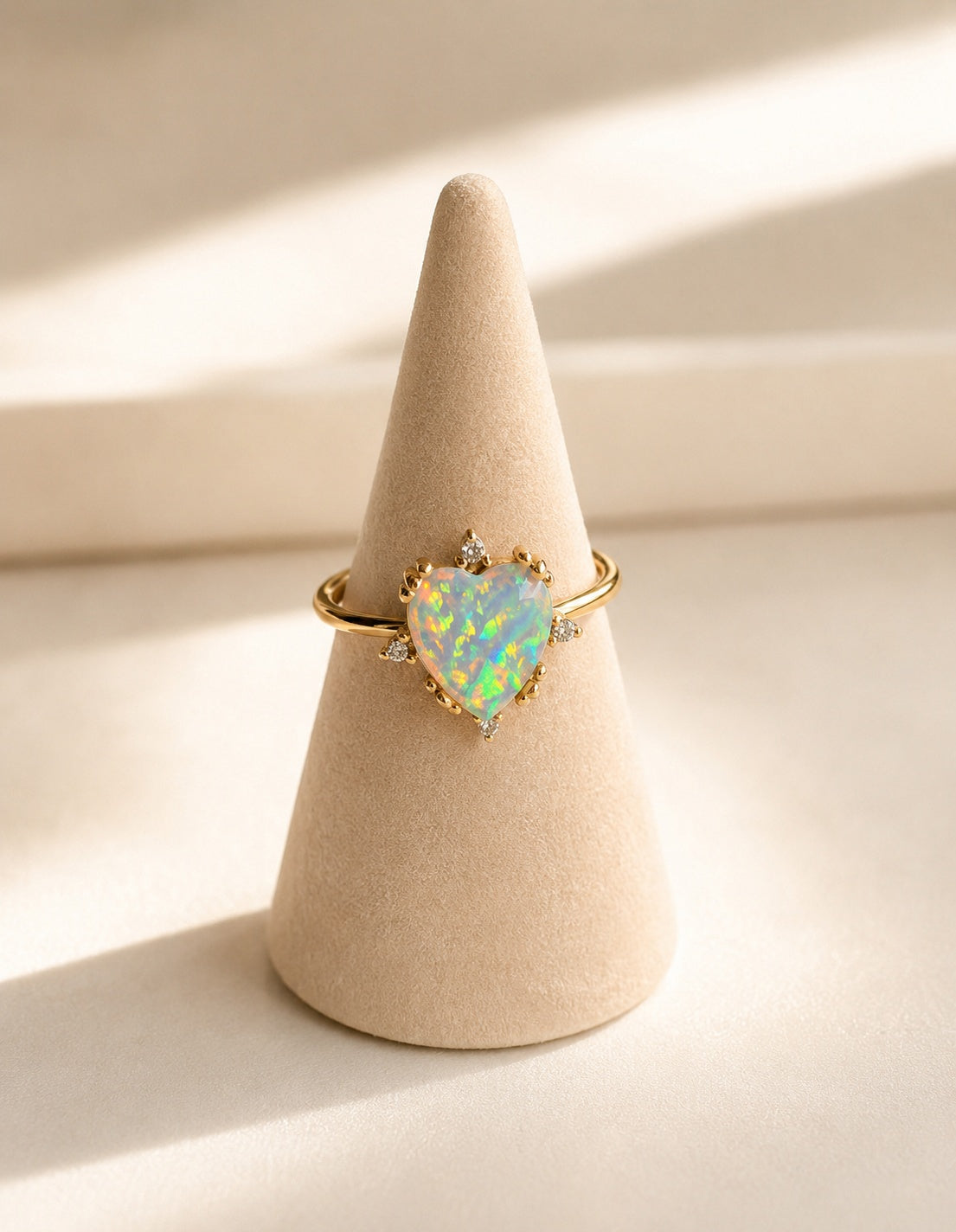 Sunflower Heart Opal Rings Non Tarnish Adjustable 18K Gold Plated October Birthstone