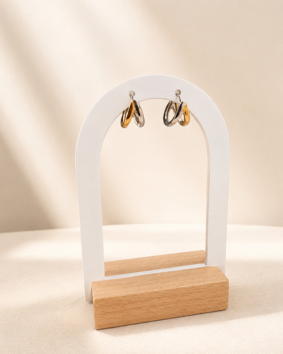 Non Tarnish Mixed Metal Earrings Two Tone 18K Gold Plated Huggie Hoops Gift for Her