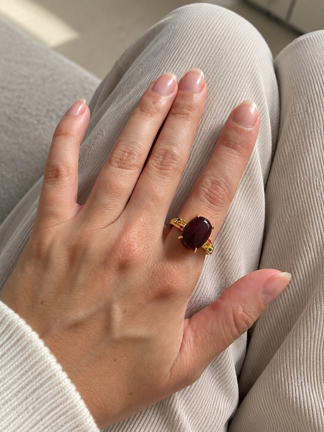 Natural amber jewelry gold plated ring