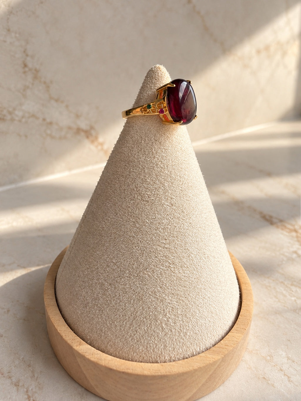 Gold plated amber ring for women