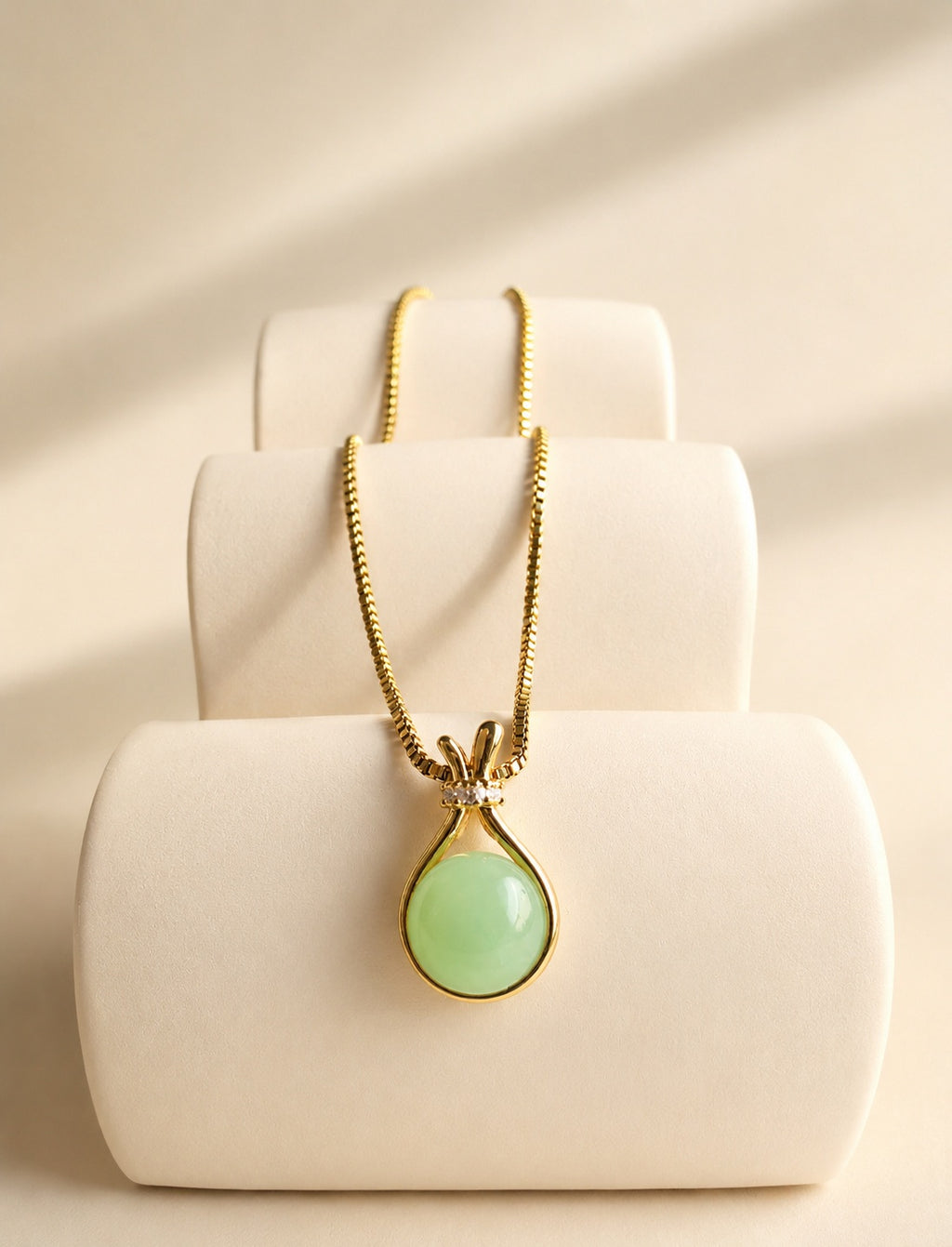 Dainty 14K gold-plated jade pendant necklace for women.
