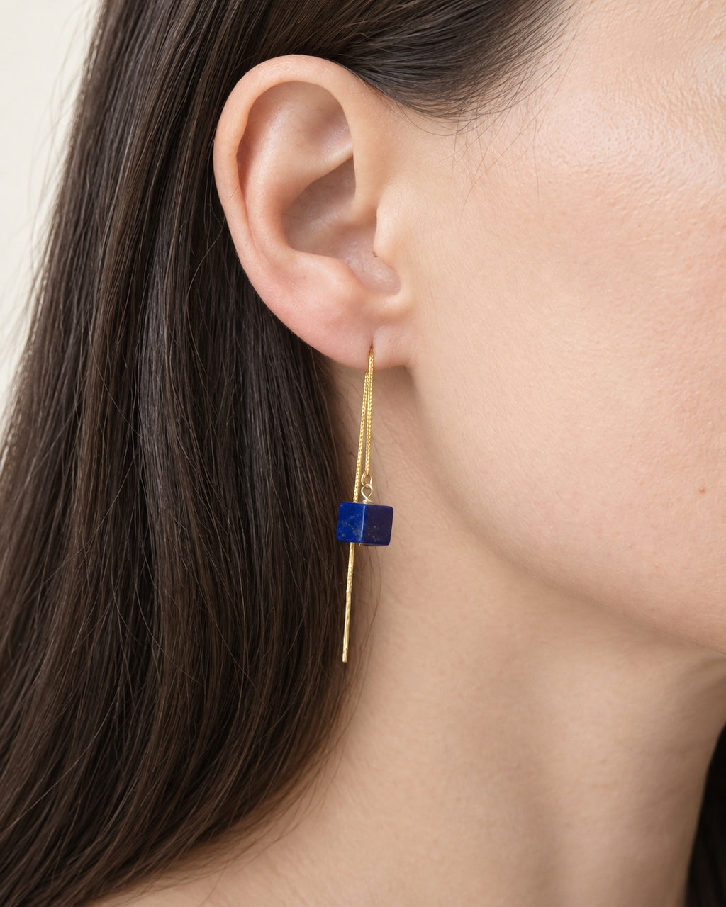 Blue lapis lazuli square gemstone long dangle earrings