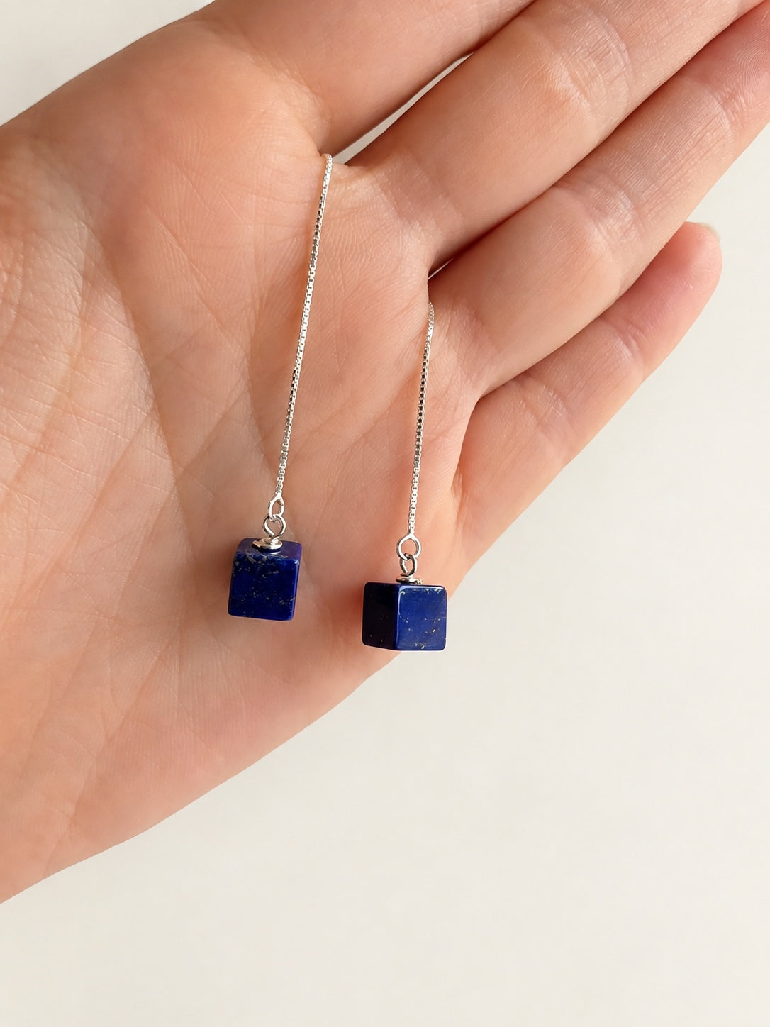 14K gold plated lapis lazuli long chain earrings