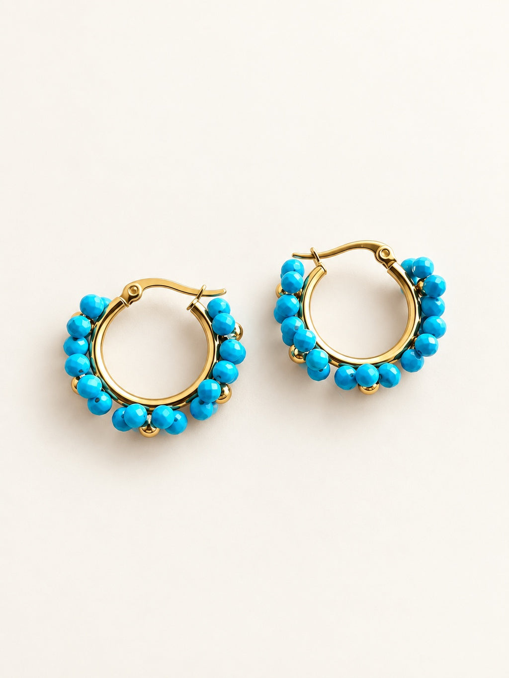 Blue turquoise bead hoop earrings for women