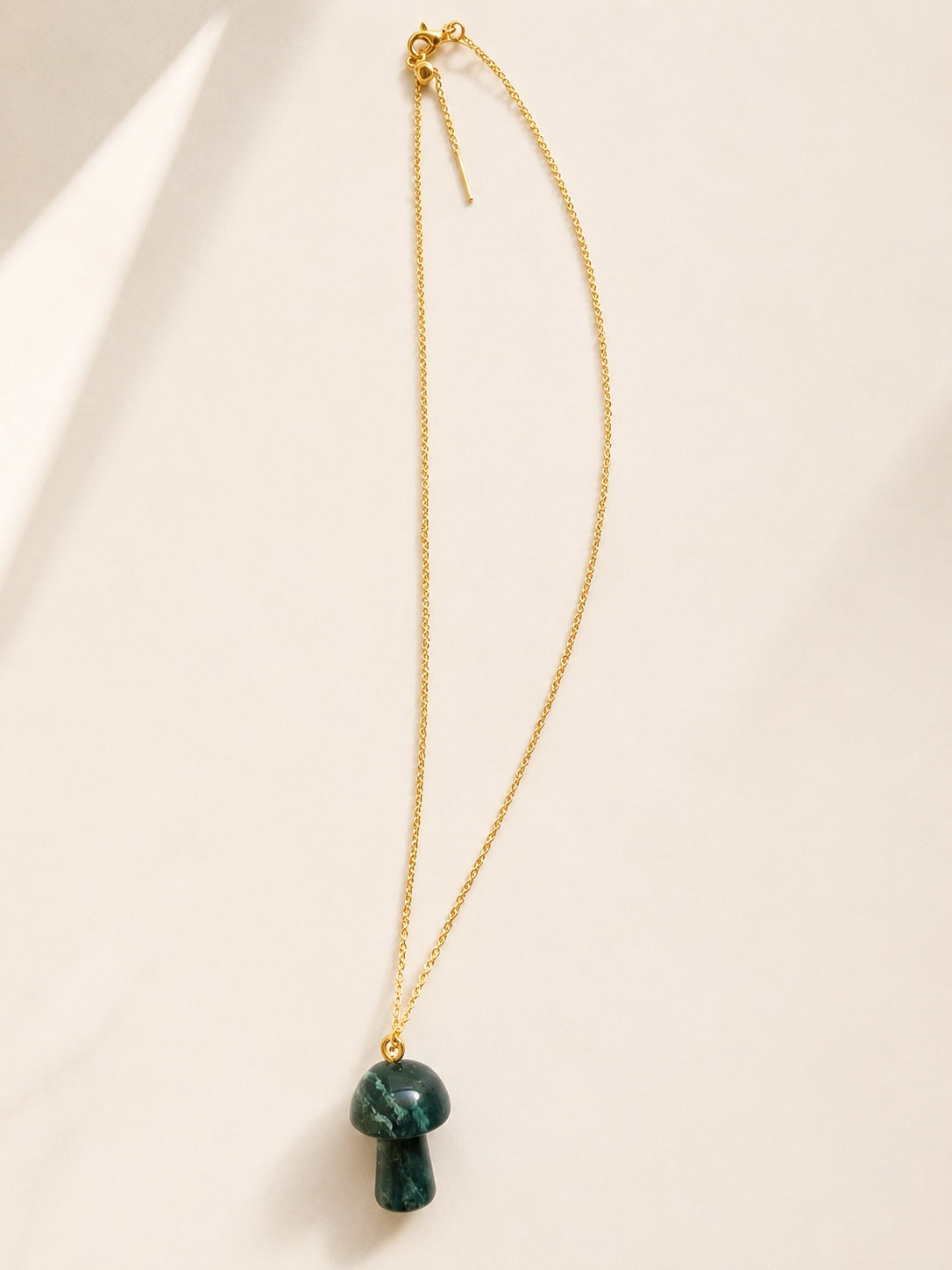Green Moss Agate mushroom pendant necklace for everyday wear.