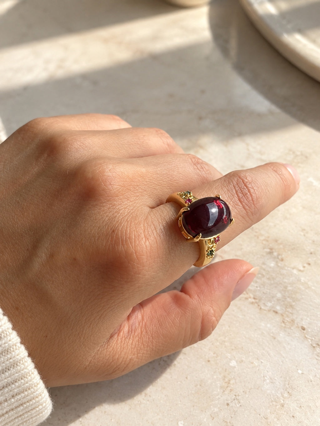 Adjustable natural amber statement ring