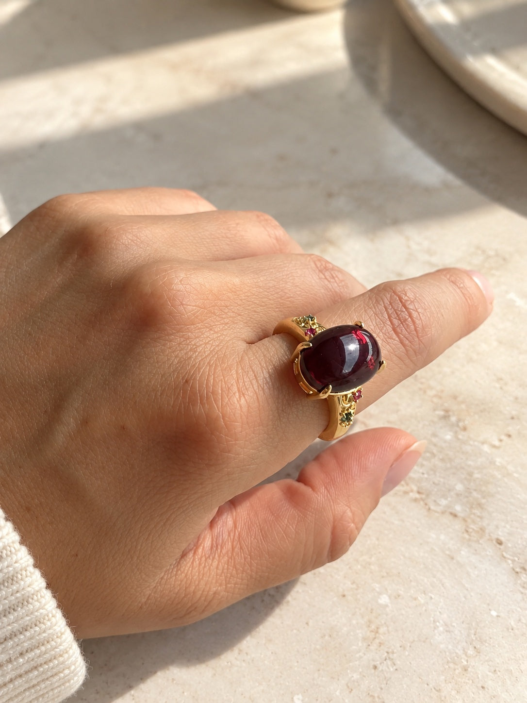 Adjustable natural amber statement ring