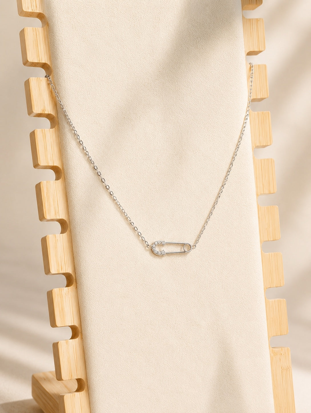 Safety Pin Necklace 18K Gold Plated CZ Pendant Minimalist Birthday Gift for Women