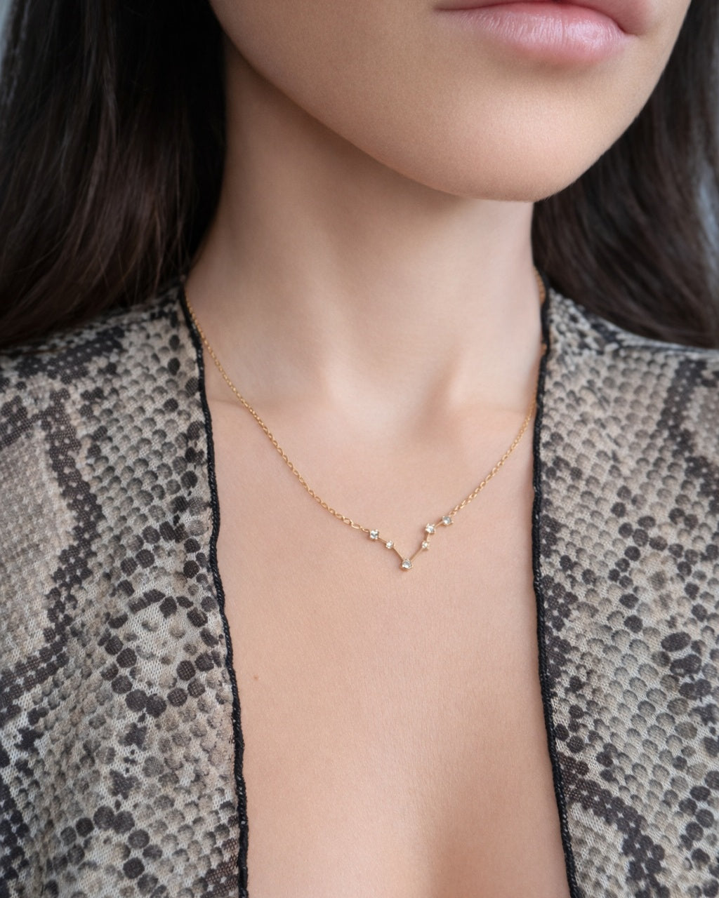 Waterproof zodiac constellation necklace crafted from 18K gold-plated stainless steel.
